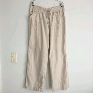 C EST 1946 Pull On Pants Womens 14/16W Natural Linen Blend Wide Leg Lagenlook
